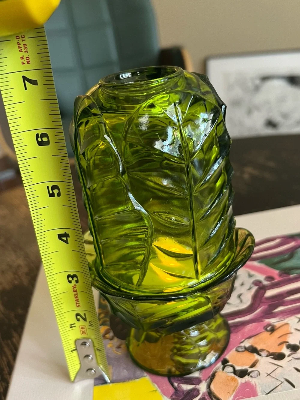 Viking Fairy Lamp cabbage leaf vintage green MCM 2 piece candle holder glass